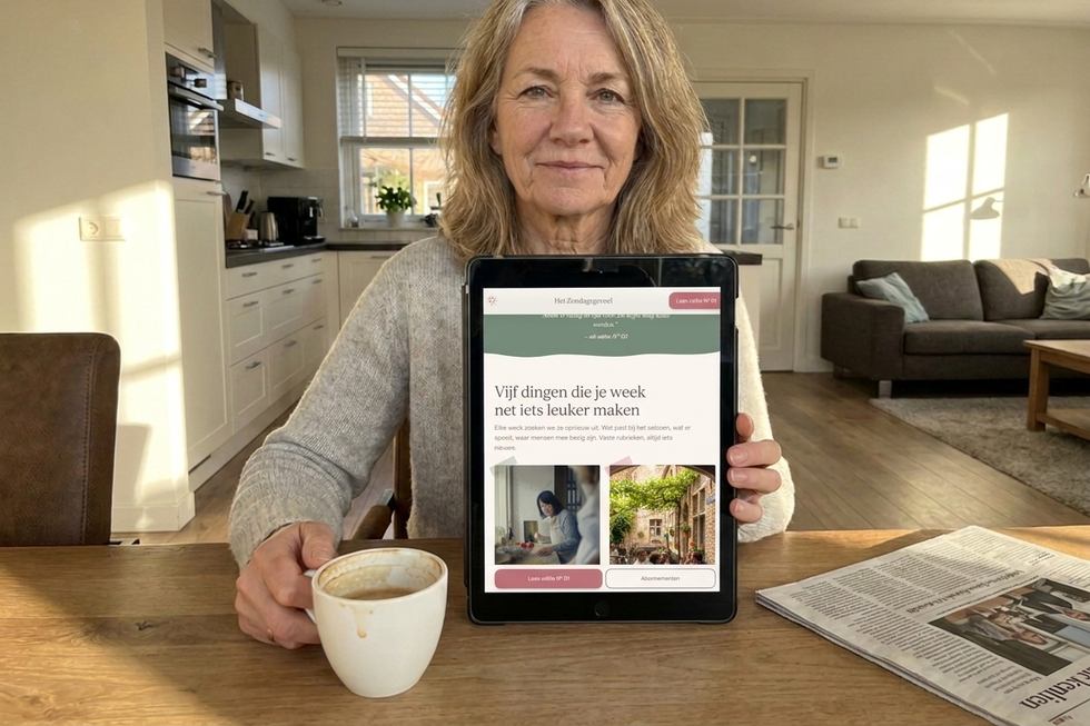 Vrouw toont de zondagsbrief op haar tablet